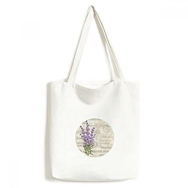 Imagem de Bolsa de lona roxa de flor lavanda bolsa de compras casual bolsa de compras