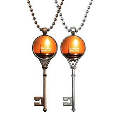 Imagem de OFFbb-USA Texto de paisagem americana Haha chaveiro humor pingente joia decoração de casal