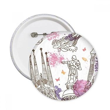 Imagem de Estátua de futebol da cidade pintada à mão da Catedral de Barcelona, Espanha, broches, decoração de roupas, presente 5 peças