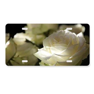 Imagem de DIYthinker Etiqueta de aço inoxidável para decoração de placa de carro com rosas brancas, tamanho grande escuro