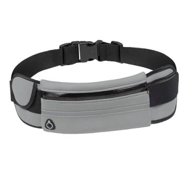 Imagem de YIJU Bolsa de cinto de corrida, pochete de corrida, bolsa de cintura ajustável com suporte para garrafa de água, bolsa de cintura para corrida para, cinza