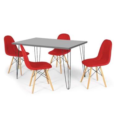 Imagem de Conjunto Mesa de Jantar Hairpin 130x80 Volpi com 4 Cadeiras Eiffel Botonê - Vermelho