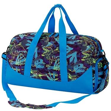 Imagem de Choco Mocha Bolsa de viagem infantil para meninos – Bolsas noturnas para viagem, academia, festa do pijama, meninos de 9 a 12 anos, 6 a 8 anos, Dinossauro - azul brilhante, Bolsa esportiva para