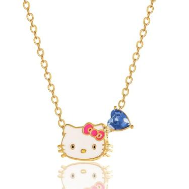 Imagem de Hello Kitty Colar Sanrio Gifts Pedra do mês de nascimento 45,7 cm, colar banhado a ouro 18 quilates, licença oficial da joia, Latão, Pedra de vidro