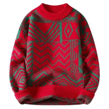 Imagem de ZMIN Suéter masculino de malha de caxemira/suéter masculino slim fit estilo coreano manga longa suéter masculino, Vermelho, Small