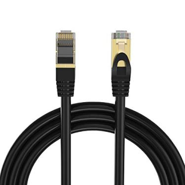 Imagem de SHD Cabo Ethernet Cat8 Cabo LAN de rede Cat8 de alta velocidade 40 Gbps 2000 MHz SFTP Patch Cord para modem, roteador, PC, Mac, laptop - 15 pés