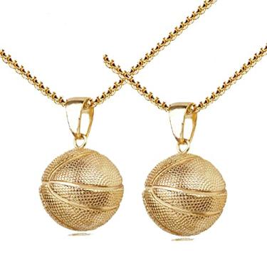 Imagem de Colar com pingente de basquete para mulheres e homens, bola esportiva 3D, melhor amigo, colar para 2 casais adolescentes, colar de amizade, joias, Metal, Sem Pedra Preciosa