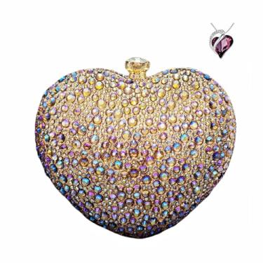 Imagem de FAPIPOS Mini bolsa de coração com strass - Bolsa clutch de casamento para jantares, Dourado