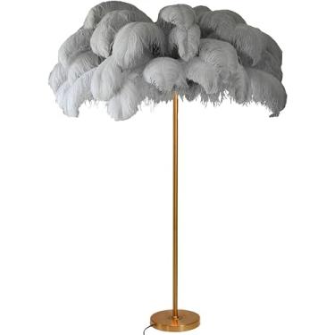 Imagem de Lâmpada de pena Candeeiros de chão para sala de estar Corpo de lâmpada dourada com interruptor de pé Lâmpada de pé regulável Adequado para decoração de quarto de crianças Lâmpada para quarto G4*5