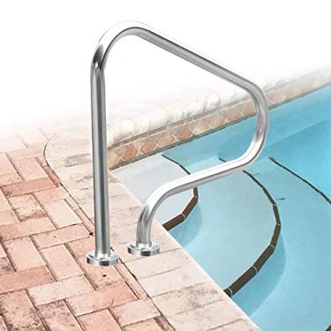 Imagem de Corrimão de piscina de aço inoxidável 304 com base de montagem rápida de flange, corrimão de piscina humanizado prata à prova de ferrugem para piscinas no solo