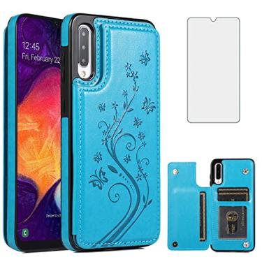 Imagem de Capa de telefone para Samsung Galaxy A50 com protetor de tela de vidro temperado e suporte de cartão carteira com suporte flip acessórios de celular de couro Glaxay A 50 Gaxaly S50 50A SM A505G capas