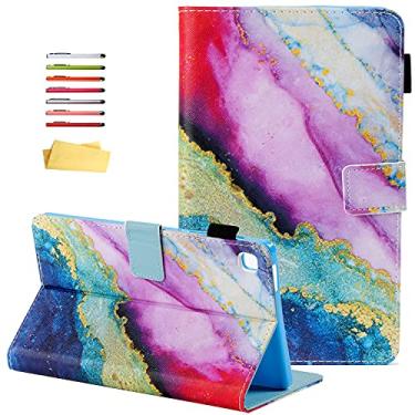 Imagem de UUcovers Capa fólio para Samsung Galaxy Tab A7 Lite 8,7" modelo 2021 (SM-T225/T220) com porta-lápis e bolsos multivisualização, capa magnética leve de couro PU à prova de choque, mármore arco-íris