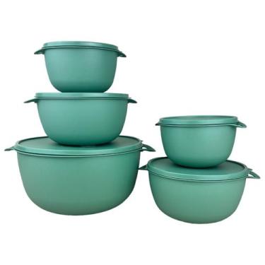 Imagem de Kit 5 Potes Plastico Redondos Bowl Livre Bpa - Casa Bella, Verde Menta