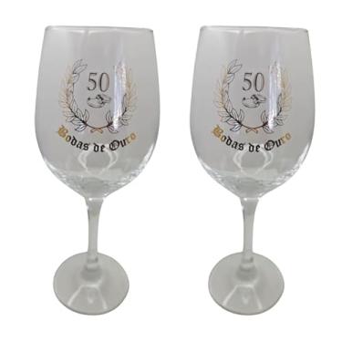 Imagem de META ATACADO, Kit 2 Taças Bodas de Ouro 50 Anos Casal Personalizada Vinho