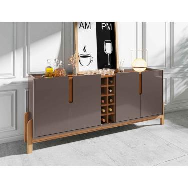 Imagem de Aparador Buffet Sala 190cm Liz 4 Portas Com Adega com Pés de Madeira Cinza com Cedro - Rede Móveis