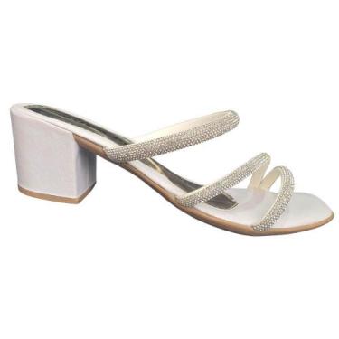 Imagem de Sandália Feminina Tamanco Salto Grosso 5 cm Moda Pé, 38, Branco, Femin