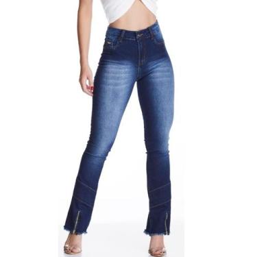 Imagem de Calça Jeans Feminina HNO Petit Flare Ziper na Barra Azul - HNO Jeans, 