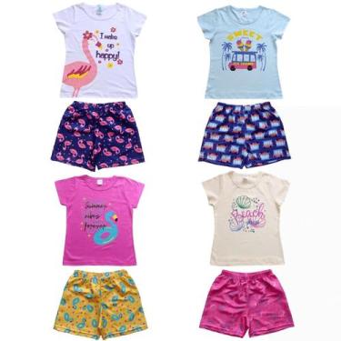 Imagem de Conjuntos Infantis de Verão Menina kit 8 peças Blusas Shorts - Kitilic