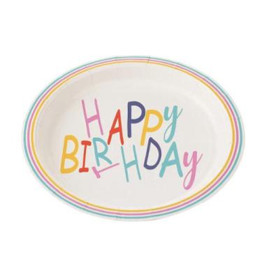 Imagem de 10 Pratos de Papel 18 cm Happy Birthday Colorido Silver Festas - Inspi