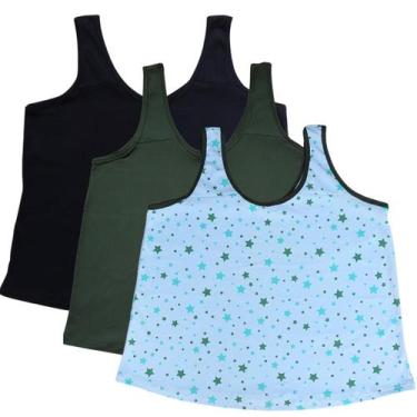 Imagem de Kit 3 Regata de Pijama Plus Size  2 Lisa 1 Estampada - Turbulencia, Pr