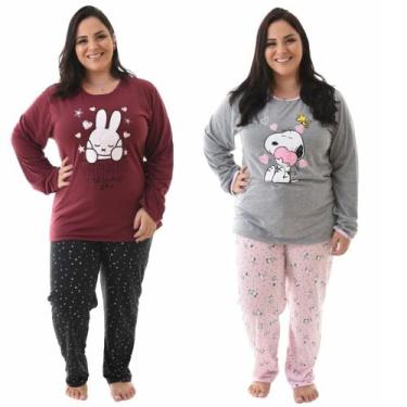 Imagem de Kit 2 Pijamas De Frio Plus Size Manga Longa E Calça Oferta - Prikéta P