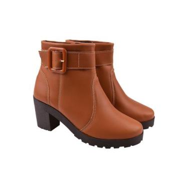 Imagem de Bota Coturno Feminina Tratorada Com Fivela - OLZZY CALÇADOS, Caramelo,