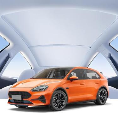 Imagem de SPEMER Protetor solar de teto 2024 atualizado para sol, calor e raios UV, compatível com Tesla Model Y 2020-2024, protetor solar dobrável bloqueia calor e sol com bolsa de armazenamento, branco