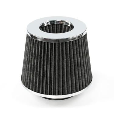 Imagem de AUTOXBERT Kit de indução de filtro de ar universal para carro esportivo filtro de ar cone de carro acabamento cromado prata 3 polegadas 76 mm desempenho alto fluxo entrada de ar frio filtro seco