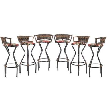 Imagem de 6 Banquetas Charme em Ferro e Fibra Sintética para Balcão, Bar  - Coag