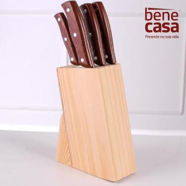 Imagem de Jogo de Faqueiro com Cepo 5 Peças Kit Conjunto de Facas - Bene Casa
