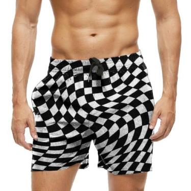Imagem de Short Praia Shorts Banho Bermuda Verão Xadrez Preto e Branco 598 - SMO