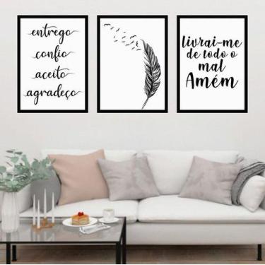 Imagem de Kit 3 Quadros Entrego, Confio, Aceito-Pena 45x34cm - com vidro - Quadr