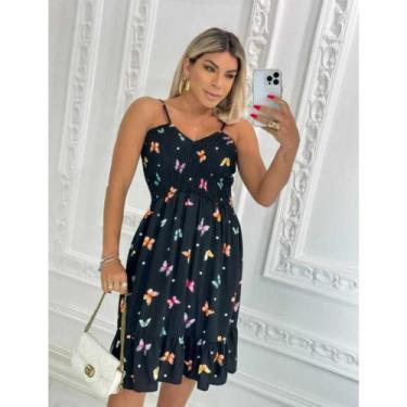 Imagem de Vestido Feminino Evangelico Curto Estampa Borboleta Bojo - BC Girls, Ú