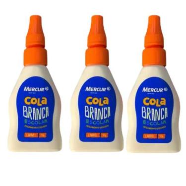 Imagem de Kit Com 3 Cola Mercur Liquida Branca 40g Lavável Não Toxíca - Cola Bra