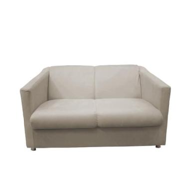 Imagem de Namoradeira Decorativa Biane Couro Bege 2 Lugares Pés Cromado Mz Decor