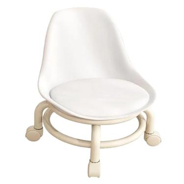 Imagem de Banqueta Giratória de Baixa Altura Com Encosto, Rodas de Couro PU, Confortável e Forte Universal para Casa, Escritório, Banheiro, Exterior, Jardim, Salão de Beleza (Branco)