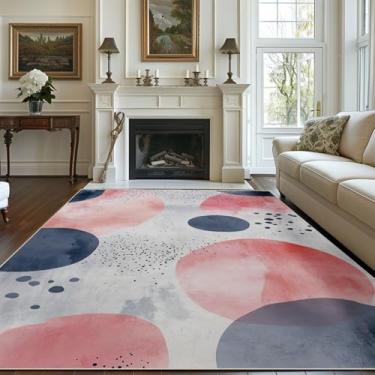 Imagem de Tapete de área de 15 x 23 cm, cinza, rosa, boho para sala de estar, interior, lavável à máquina, tapetes abstratos para quarto, ultramacio, sala de jantar, antiderrapante, tapete moderno para casa,