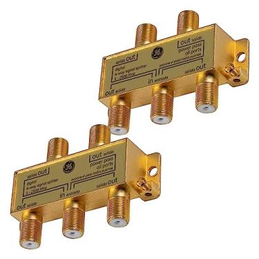 Imagem de Divisor de cabo coaxial GE Digital de 4 vias, 2,5 GHz 5-2500 MHz, compatível com RG6, TV HD, satélite, internet de alta velocidade, amplificador, antena, conectores banhados a ouro, resistente à corrosão, pacote com 2 73759