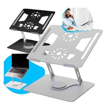 Imagem de Suporte Para Notebook Laptop Macbook Giratório 360º Graus, Articulado De Mesa, Antiderrapante, Ergonômico, Compatível Com Modelos Até 17" Pol, Altura Regulável (Branco).
