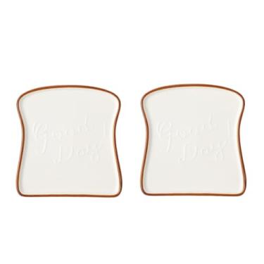 Imagem de Prato de cerâmica em forma de torrada restaurante familiar talheres feitos à mão prato de pão prato de bolo pacote de 2 peças (marrom)