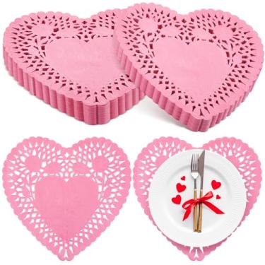 Imagem de Newwiee 300 peças de 20 cm em forma de coração Doilies de papel de coração com enfeites de renda descartáveis para aniversário, dia dos namorados, bolos de casamento, sobremesas, utensílios de mesa,