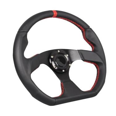 Imagem de GONMOT Volante Esportivo de Corrida Universal com Faixa Vermelha Em Formato de D 13,8" 350 Mm 6 Parafusos Volante com Punho de Couro Preto
