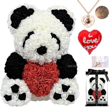 Imagem de de urso rosa, conjunto de urso de pelúcia rosa eterno feito à mão, de Dia dos Namorados, Dia das Mães, aniversário de casamento, formatura, com balões de cartão (25,4 cm, Panda preto e branco)
