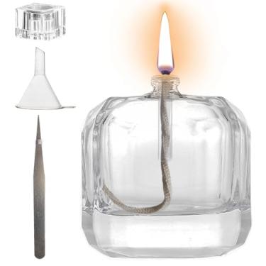 Imagem de GXFCCYXT Pequena Lâmpada De Óleo De Vidro Transparente Recarregável, Velas Sem Perfume Para Refeições Requintadas, Restaurantes Ou Casa, Pavio De Algodão E Suporte Incluídos