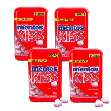 Imagem de Kit 4 pastilhas Mentos sem açúcar pote com 150 unidades cada Kiss Mora