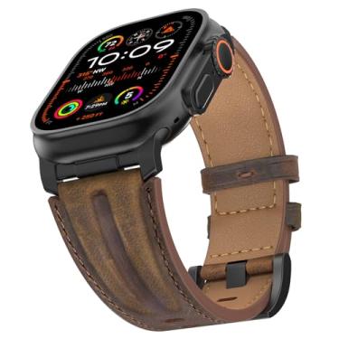 Imagem de Bouixel Pulseira de couro genuíno de grão superior compatível com Apple Watch Ultra 3 de 49 mm, 46 mm, 45 mm, 44 mm e 42 mm, pulseira de metal resistente para Apple Watch Ultra 2/1 séries 11 10 9 8 7