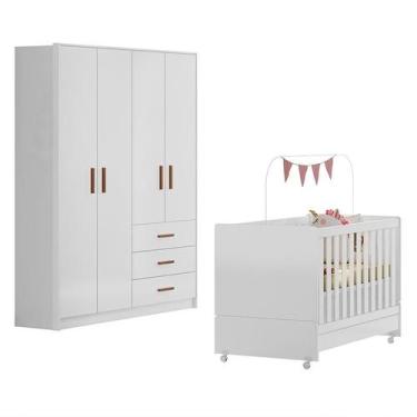 Imagem de Quarto de Bebê Pérola com Guarda Roupa e Berço - Peternella - Peternel