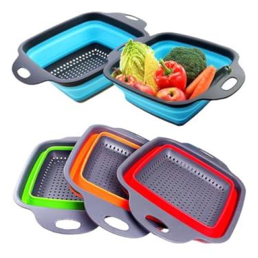 Imagem de ESCORREDOR MACARRAO LEGUMES SILICONE RETRATIL CESTO MULTIUSO ALIMENTOS MASSAS FRUTAS COM ALÇA