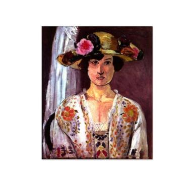 Imagem de FLUCK Arte de imagens clássicas, mulher com um chapéu florido, arte de parede com impressões em tela, reprodução famosa de pinturas a óleo, quarto, banheiro, escritório em casa, 80 x 105 cm (78,7 x