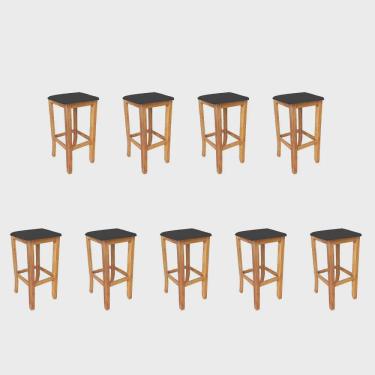 Imagem de Kit 09 Banqueta Alta Cally Gourmet Balcão Bistrô Cozinha Base Madeira Maciça Corino Preto - Ahz Móveis